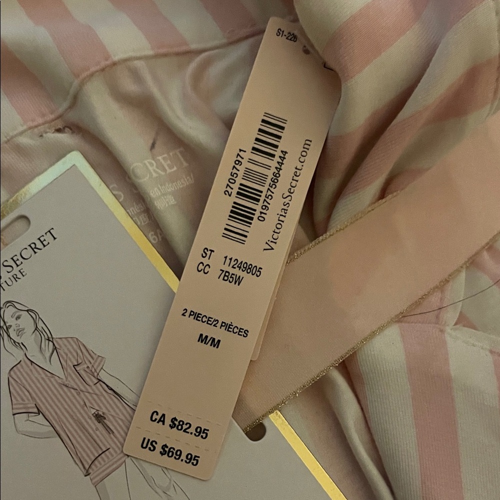 Victoria's Secret Blush and White Striped Pajama model soft Set w/ free panties - Picture 7 of 16